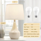 GyroVu 18" Table Lamp Set of 2, Ceramic Table Lamp Classic Beside Lamps Nightstand Lamp Modern Lamp for Living Room, Bedroom & Office Rocker Swtich Cream-LED Bulbs Included