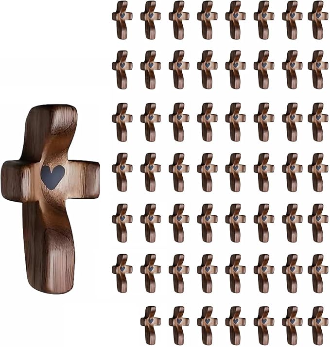 Wooden Prayer Cross Bulk 55 Pack-Pocker Wooden Comfort Cross for Church Gift, Religious Favors,Sunday School,Youth Ministry with Prayer Card