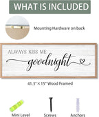 Always Kiss Me Goodnight Wall Sign Above Bed 41.3''×15'' Large Farmhouse Wall Decor for Bedroom Couples Room Decor Framed Wood Wall Art Rustic Master Bedroom Wall Decoration (brown frame)