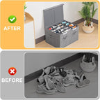 2 Pack Shoe Storage Box Fits 32 Pairs, Large Shoe Organizer with Lid and Adjustable Dividers for Closet, Shoes, Sneakers and High Heeled, Foldable and Stackable (Grey)