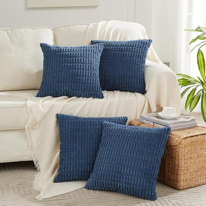 Fancy Homi 4 Packs Decorative Throw Pillow Covers for Living Room Couch Bed, Modern Farmhouse Boho Home Décor Accent Cushion Case, 14" x 14", Dusty Blue