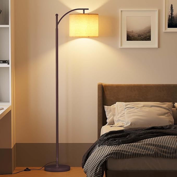 SUNMORY Arc Floor Lamp, Modern Floor Lamp with 9W 3 Color Temperatures Bulb, Metal Standing Lamps with Adjustable Hanging Lampshade, Tall Floor Lamps for Living Room, Bedroom, Office