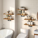 HOOBRO Floating Shelves, 15 Inch Wall Shelf Set of 3, Wall Mounted Storage Shelves 2-Tier, Hanging Bathroom Shelves, for Living Room, Bedroom, Bathroom, Kitchen, Rustic Brown and Black BF32BJP301