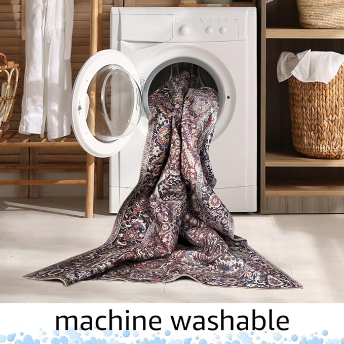 Keen Home Design 8x10 Rug - Machine Washable Area Rug with Non-Slip Backing, Ideal for Living Room, Dining Room, Bedroom - Vintage, Easy Clean, Durable, Low Pile Rug - (8' x 10')