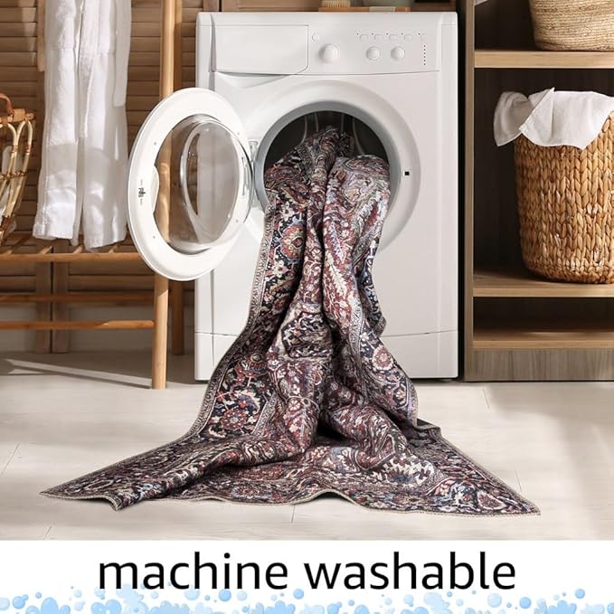 Keen Home Design 8x10 Rug - Machine Washable Area Rug with Non-Slip Backing, Ideal for Living Room, Dining Room, Bedroom - Vintage, Easy Clean, Durable, Low Pile Rug - (8' x 10')