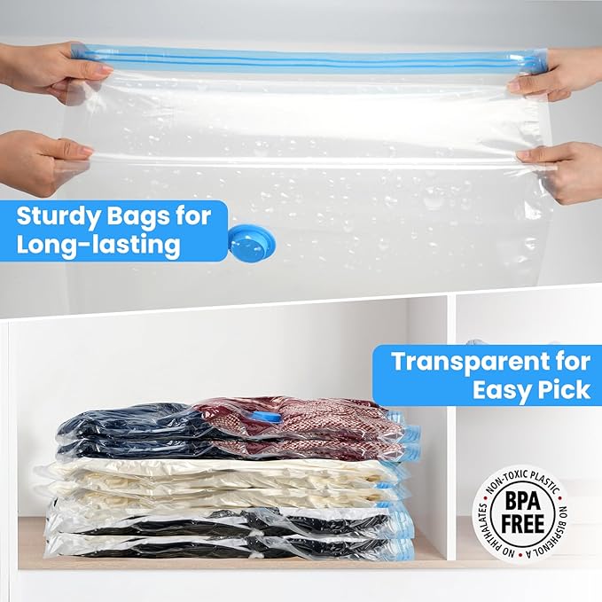 20Pack Thickened Space Saver Vacuum Storage Bags for Clothes with Hand Pump, (5 Jumbo+5 Large+5 Medium+5 Small) Vacuum Sealed Bags for Clothing, Comforters and Blankets