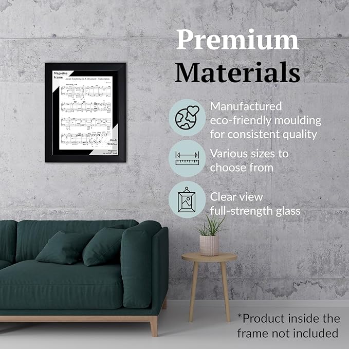 Creative Picture Frames 9 x 12 Magazine Frame with Full-Strength Glass, Holds Up To A 1/4" Thick Media with Installed Hangers for Easy Mounting, 11x14 Black Frame with Black Mat