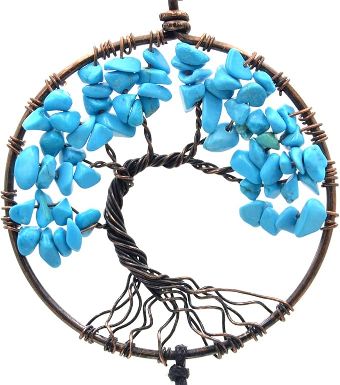 Urdeoms Blue Tree of Life Dream Catchers for Bedroom Adult Boho Big Dream Catcher for Boys Girls with Crystal Turquoise Hanging Ornament and Feathers Blessing Gifts(NO.33)