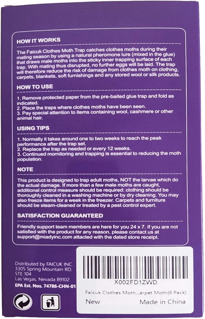 Faicuk Clothes Moth Traps with Pheromone Attractant for Closet and Carpet (6 Pack)