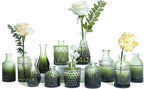 Green Glass Bud Vases Set of 12, Mini Flower Vase for Centerpieces, Small Glass Vases in Bulk for Wedding Decorations, Vintage Vase for Bridal Shower, Party, Recepetion, Home Table Décor
