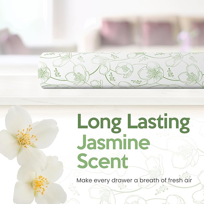 Jasmine Scented Drawer Liners for Dresser Drawers (10 Large Sheets, 19.7" x 14.4") - Non Adhesive Drawer Paper Liner for Bedroom Dresser & Closet Shelves by Linda’s Essentials