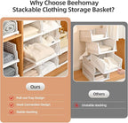 Pull-out Plastic Storage Basket,Stackable Closet Organizers Drawer Anti-Tipping, Reinforced Stable Shelf Container for Bathroom Laundry Room Storage, Space-Saving Clothes Storage (White, 5L)