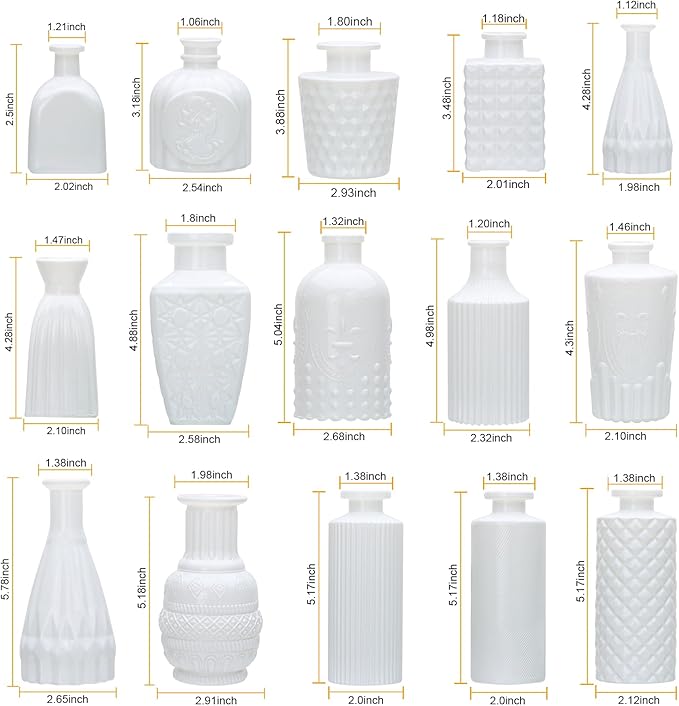 Brajttt Glass Bud Vase Set of 18,Small Glass Vintage Vases for Flowers,White Bud Vases in Bulk for Rustic Wedding Decor,Table Centerpieces,Decor Centerpiece for Bathroom