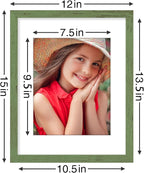 Vittanly 11x14 Picture Frames Set of 9, Shatter Resistant Plexiglass, Display 8x10 Pictures with Mat or 11x14 without Mat, Photo Frames for Wall or Tabletop, Engineered Wood, Rustic Green