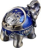 LAUYOO Metal Elephant Ashtray with Lid Windproof Ashtray Outdoor, Indoor Ash Tray for Weed, Vintage Practical Decoration Ashtrays for Cigarettes Great Gift for Men Women(NavyBlue)