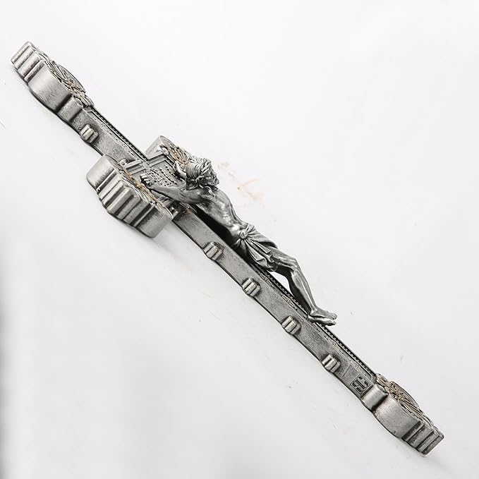 BC Catholic Crucifix Wall Cross, 12"H Jesus Christ Home Decor, Religious Gift, Vintage Silver Color Finish, Renaissance Sculpture Hand-painted by Buildclassic