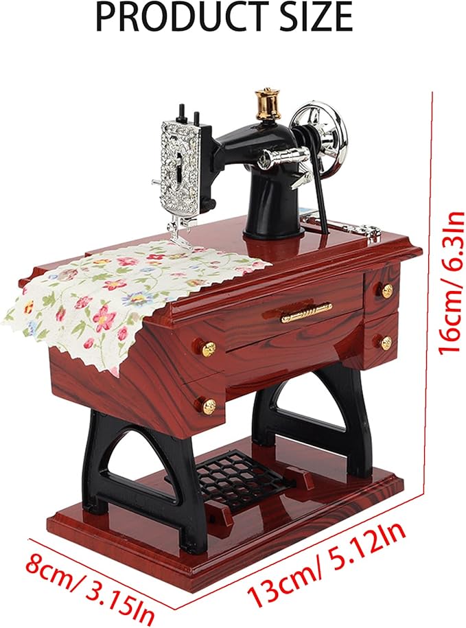Vintage Mini Sewing Machine Music Box, European Retro Classical Treadle Sewing Machine Table Desk Mechanical Clockwork Music Box for Home Decor Birthday Gift