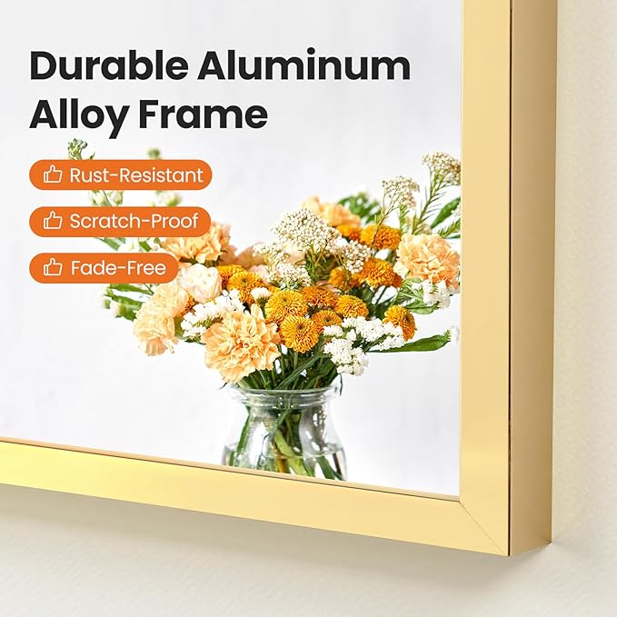 Sweetcrispy 24"x 36" Arched Gold Bathroom Mirrors for Wall, Bathroom Mirrors for Over Sink, Metal Framed with HD Shatter-Proof Glass for Entryway, Living Room, Bedroom, Home Decor