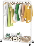 Simple Trending Standard Clothes Clothing Garment Rack with Storage Shelves, Rolling Clothes Organizer on Wheels for Hanging Clothes, White