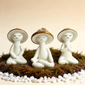 3 Pcs Mushroom Decor Figurines - Meditation Decor Statues for Living Room, Bedroom, Office - Resin Sculptures for Mindfulness Enthusiasts Home Decor Lovers Nature Lovers (White-Brown)