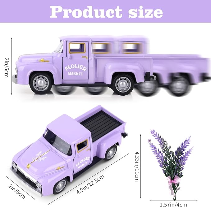 Lavender Metal Truck with Lavender Bouquet Farmhouse Vintage Mini Metal Truck Pickup Farm Tiered Tray Decor for Farmhouse Country Home Elegant Purple Pickup Table Decorations