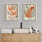 Framed Forest Deer Bear Canvas Wall Art Set of 2, Nursery Wildlife Animal Pictures Wall Decor, Outdoor Nature Woodland Hunting Paintings Prints Farmhouse Home Decor for Kid's Room Bedroom 16x24 inch
