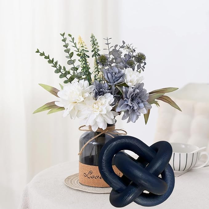 Wood Knot Link Chain Decor Hand-Carved Coffee Table and Shelf Decorative Object for Farmhouse, Rustic, Boho, Modern Living and Bedroom Spaces (Blue)