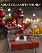 Wood Cigar Ashtray Cigarettes Ashtrays for Indoor Outdoor Patio Home Office Use Square Wooden Brown Cigar Ash Tray Gifts for Men with GIFT BOX (Classic)