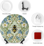 Home Decorations Plates Ceramic, William Morris Flowers And Bees Customize Christmas Gifts Ceramic Dinner Plates for Art Decoration Table Festival Decor, with 1 Display Stand