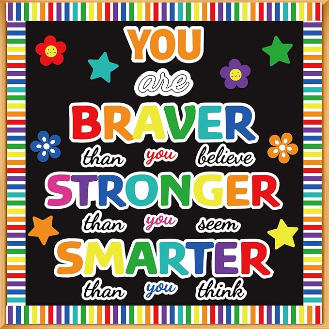 Classroom Bulletin Board Decoration Set Welcome Banner Wall Door Decor Colorful Classroom Decorations for Kindergarten Preschool Elementary Middle School (Braver, Stronger, Smarter)