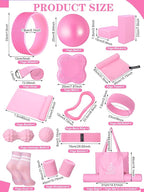 17 Pcs Yoga Essential Kit for Women, Pilates Equipment Starter Set for Beginners with Yoga Wheel Ball Blocks Strap Resistance Bands Wrist Rings Socks Towel & Carry Bag for Home Workouts