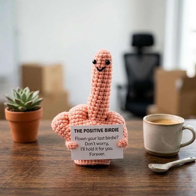 Middle Finger Crochet Doll, Funny Flip the Bird Emotional Support Gift for Adults, Sarcastic Gag Gift for Coworkers Friends, Office Desk Decor