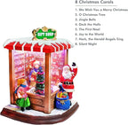 MOMENTS IN TIME Christmas Village Vintage Corner Gift Shop with Santa Claus LED Lights & Music, 8 Christmas Songs, Battery Operated, Handcrafted Polyresin Santa Figurine Holiday Decoration