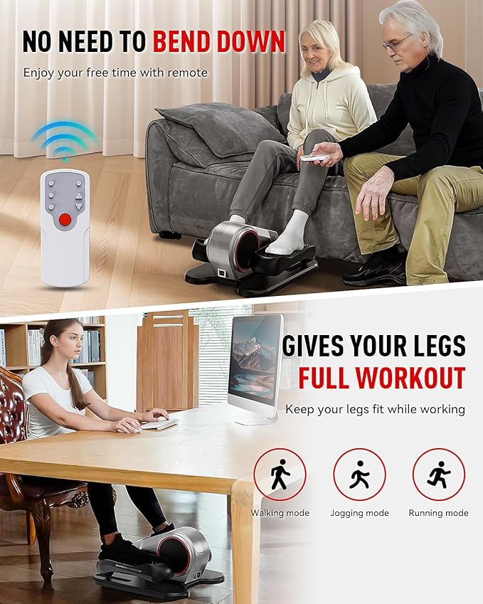 HARISON Under Desk Elliptical Machine with Multi-Functional LCD Display, Ellipse Leg Exerciser for Seniors with 12-Level Adjustable Speed and Resistance Bands