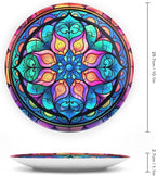 Decorative Plates, Abstract Iridescence Floral Stained Glass Design Display Plate for Home Office Kitchen Table Decor Porcelain Plates 10 Inch, Gifts for Family Friends