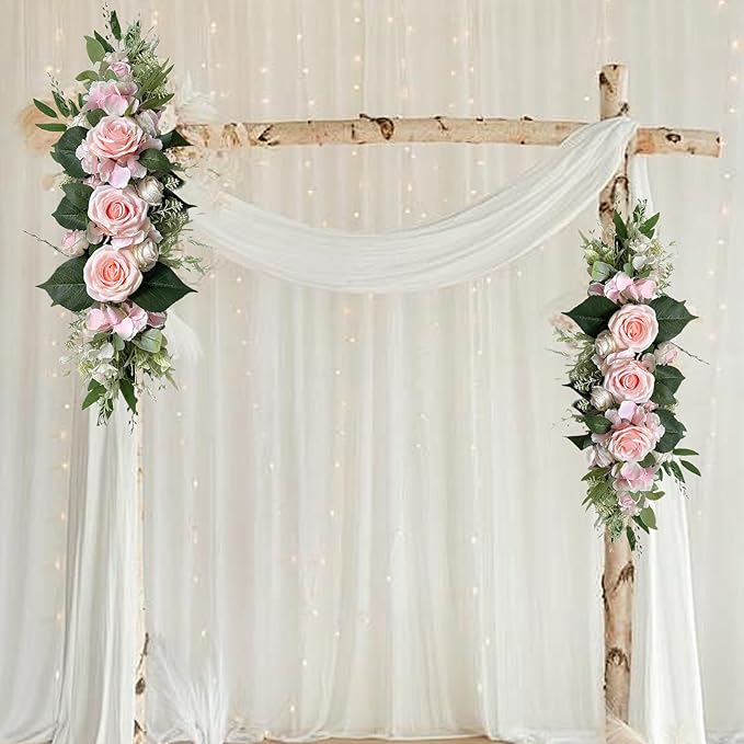 Artificial Flower Swag, Silk Rose Hydrangea Swag Arch Garland, Front Door Decorative Floral Swags, Wedding Arch Flowers, Rustic Artificial Floral Swag for Door Lintel (B)
