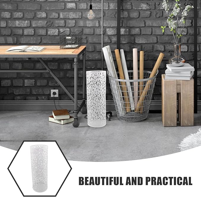 Toddmomy Umbrella Holder, Umbrella Stand for Entryway, Metal Umbrella Organizer Round Umbrella Rack Freestanding Tall Floor Vase Canes Walking Sticks Golf Clubs Organizer White