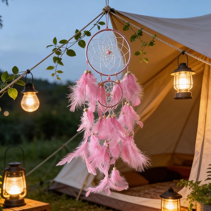 Pink Dream Catcher Wall Decor Handmade Feathers Dreamcatcher Wall Hanging Ornament Room Decor, Dream Catchers for Girls Kids Boys Bedroom Decor Art Craft Gift
