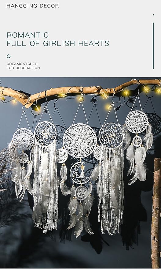 Set of 5 Large Boho Dream Catcher Wall Hanging, Native American Indian Decor, Witchy Macrame Dreamcatcher, DIY Kit for Adults and Kids, Vintage Wall Decor for Bedroom and Wedding
