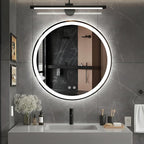 DUMOS 28 Inch Round LED Bathroom Mirror with Lights, Circle Vanity Mirror with Anti-Fog, Dimmable, 3-Color Light, Front Light and Backlit, Memory Function, Tempered Glass