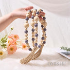 OMISHE Wood Bead Garland with Tassels 61 Inches, Boho Decorative Beads, Farmhouse Beads Garland for Home Tiered Tray Decor, Beige Gray