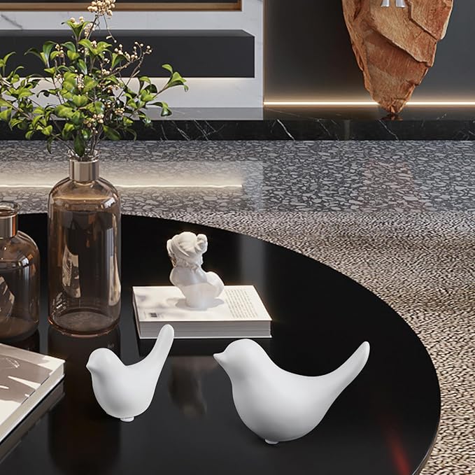 Notakia Small White Birds Statues Home Decor Modern Style Decorative Ornaments for Living Room Decor, Bedroom, Office Desktop, Cabinets (2Pcs White Birds)