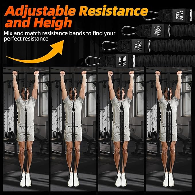 Pull Up Assistance Bands - Adjustable Heavy Duty Resistance Band for Pull Up Bar with 4 Assist Bands, Dual Footrests, Resistance Bands for Ｗorking Out, Strength Training, Home Gym