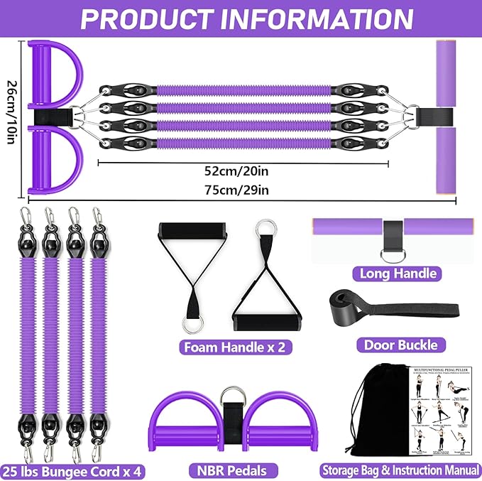 2026 Upgrade Foot Pedal Resistance Band, Adjustable 4-Tube Pedal Ankle Puller Resistance Band with Handle, Multifunction Home Gym Equipment, Stirrup Puller for Men Women for Full Body Exercise