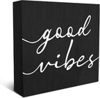 SRADMO Black and White Wood Box Sign Desk Decor 6x6, Inspirational Desk Decor Wooden Block Box Sign For Home Office Shelf Table Decoration (Black)