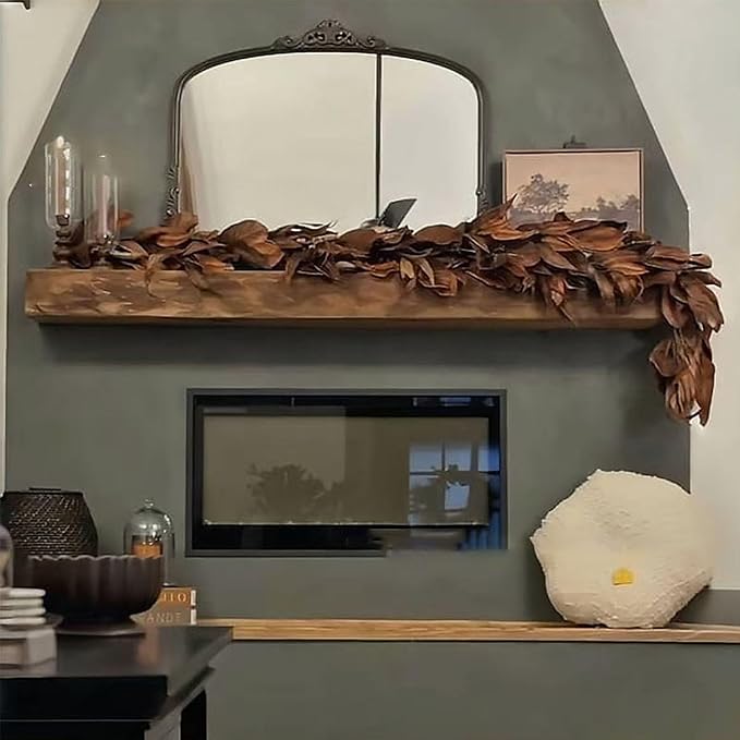 Brown Leaf Wreath, Artificial Realistic Reusable Leaf Swag Fall Porch Decorations Outdoor for Mantle Fall Decorations for Home (1-180)