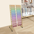 Scarf Organizer, 10-Tier Metal Scarf Display Stand with Wheels, Freestanding Scarf Display Rack, Retail Store Towel Rack, Ties Belt Pants Hanging Rack, for Boutique Display, Home (Gold-10 Rods)