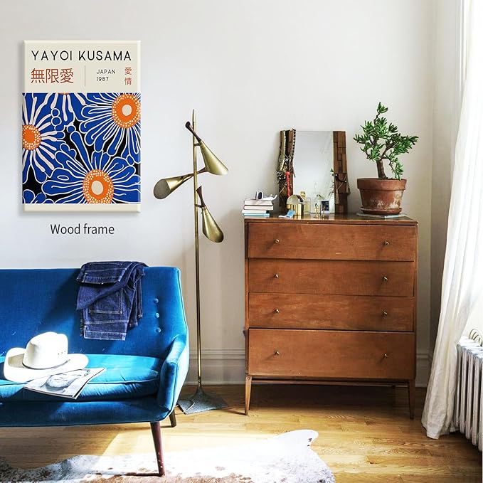 Yayoi Kusama Print Vintage Japanese Wall Art Abstract Yayoi Kusama Poster Minimalist Painting Art Exhibition Suitable for Japanese Bedroom,Living Room Office Decor 24x36in Framed