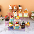 ELEGANTLIFE Acrylic Display Risers Set of 4, 4-Level Tiered Display Stands for Cupcakes, Small Figures & Jewelry, Compact Countertop Display Shelf, Multiple Colors Available (Iridescent)