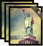 100% Solid Wood 12x14 Picture Frame Set of 3, Black Frame for 12 x 14 Inch Picture Poster Photo, Light Weight 12 by 14 HQ Matte Black Frame for Wall - 3 Pack/Black/12 x14